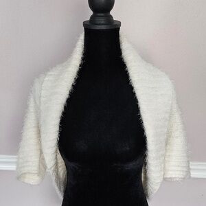 Bebe Ivory Fuzzy Cropped  Cocoon Batwing Shrug Sweater - Size XS